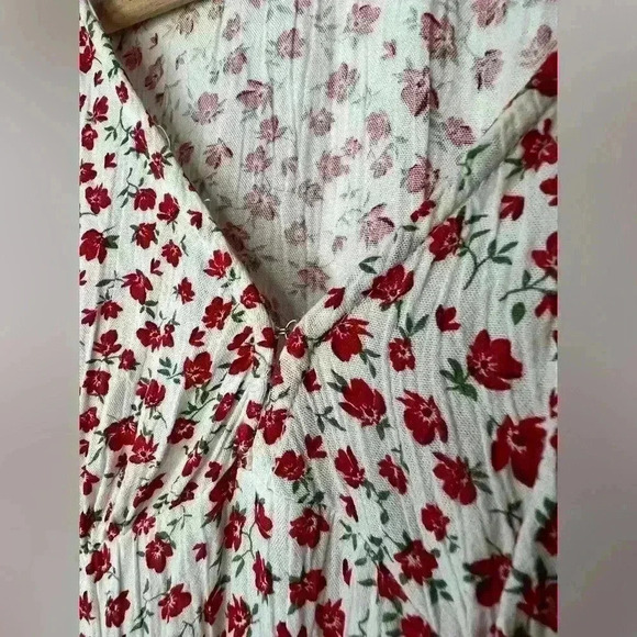 Billabong Red & White Floral Midi Dress XS V-Neck Garden Girl Euro Summer Dress - Picture 6 of 16